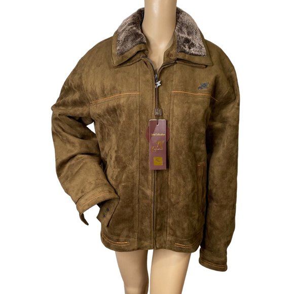 A Collezioni Other - NWT A Collezioni Suede Leather Bomber Jacket Men's XL Brown Faux Fur Collar